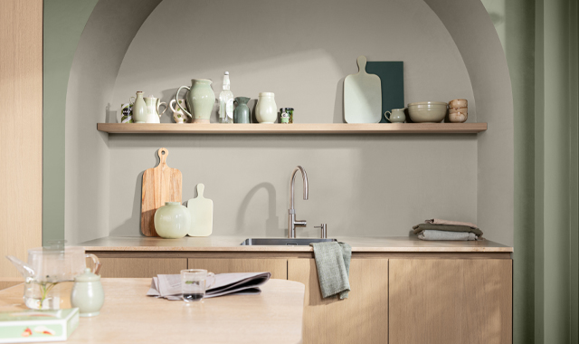 Interieur met wanden in Soulful Sage